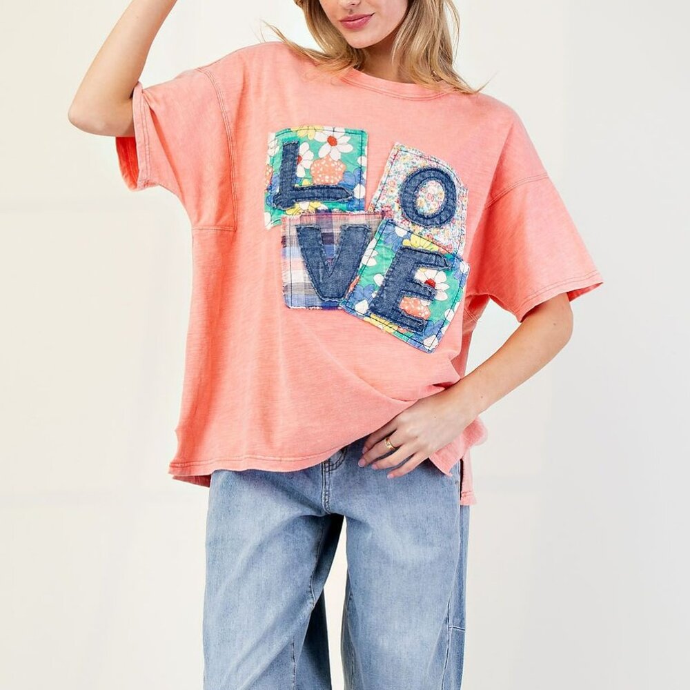 NWT Easel Love Patch Mineral Washed Slub Tee – Casual Chic Style
